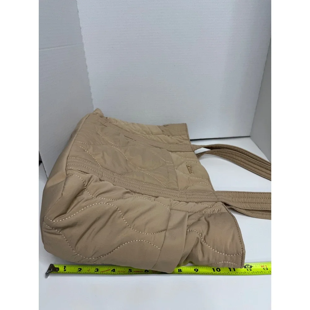 Lovevook Tan Quilted Nylon Tote Bag Padded Laptop Shoulder Bag Beige Large